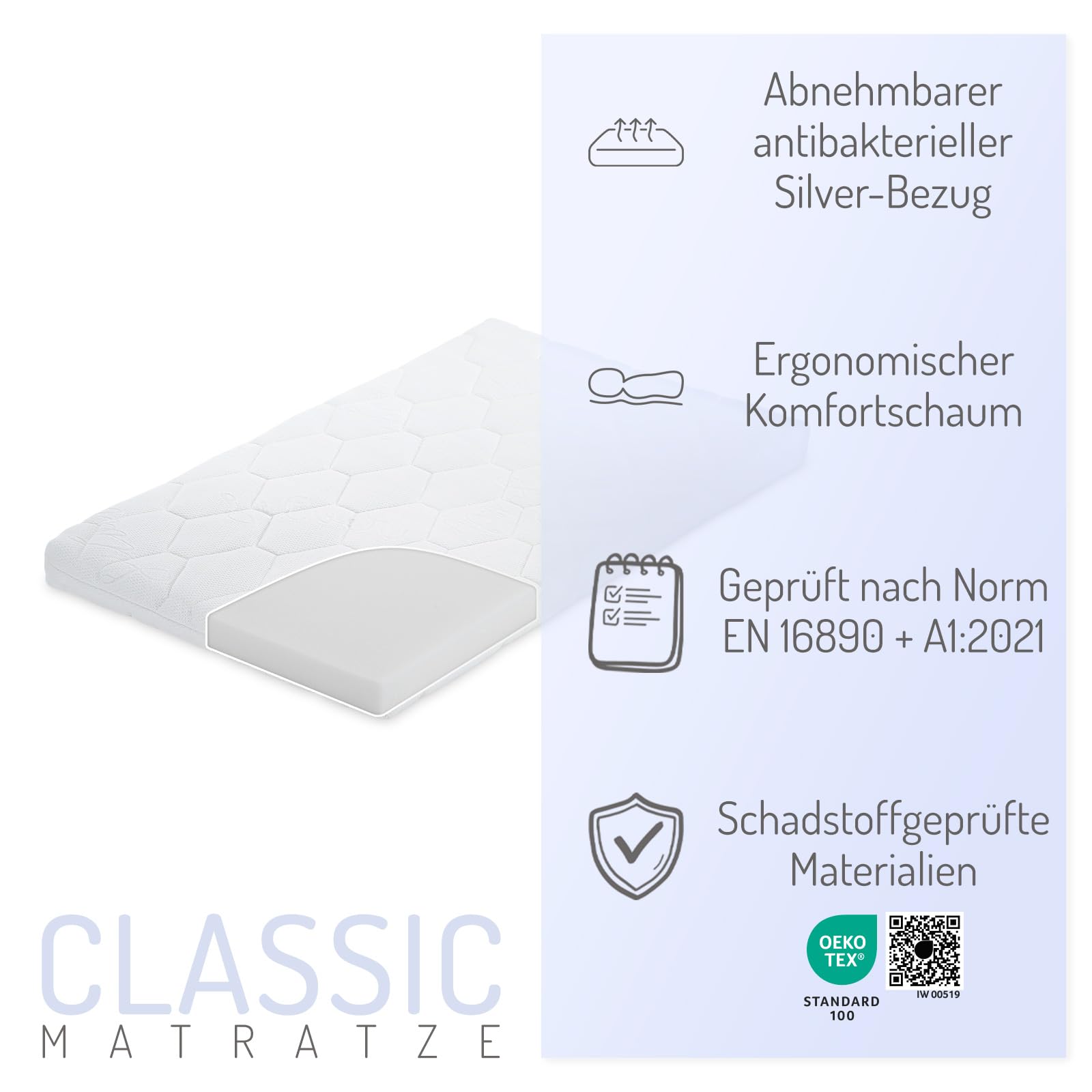 FabiMax Baby Beistellbett Flex mit Innovativem Seitengitter für Boxspringbett, inkl. Matratze und Umrandung aus Netzstoff, Buche Massiv Weiß, 90x55 cm (Keine Netzumrandung, Classic 90x55)