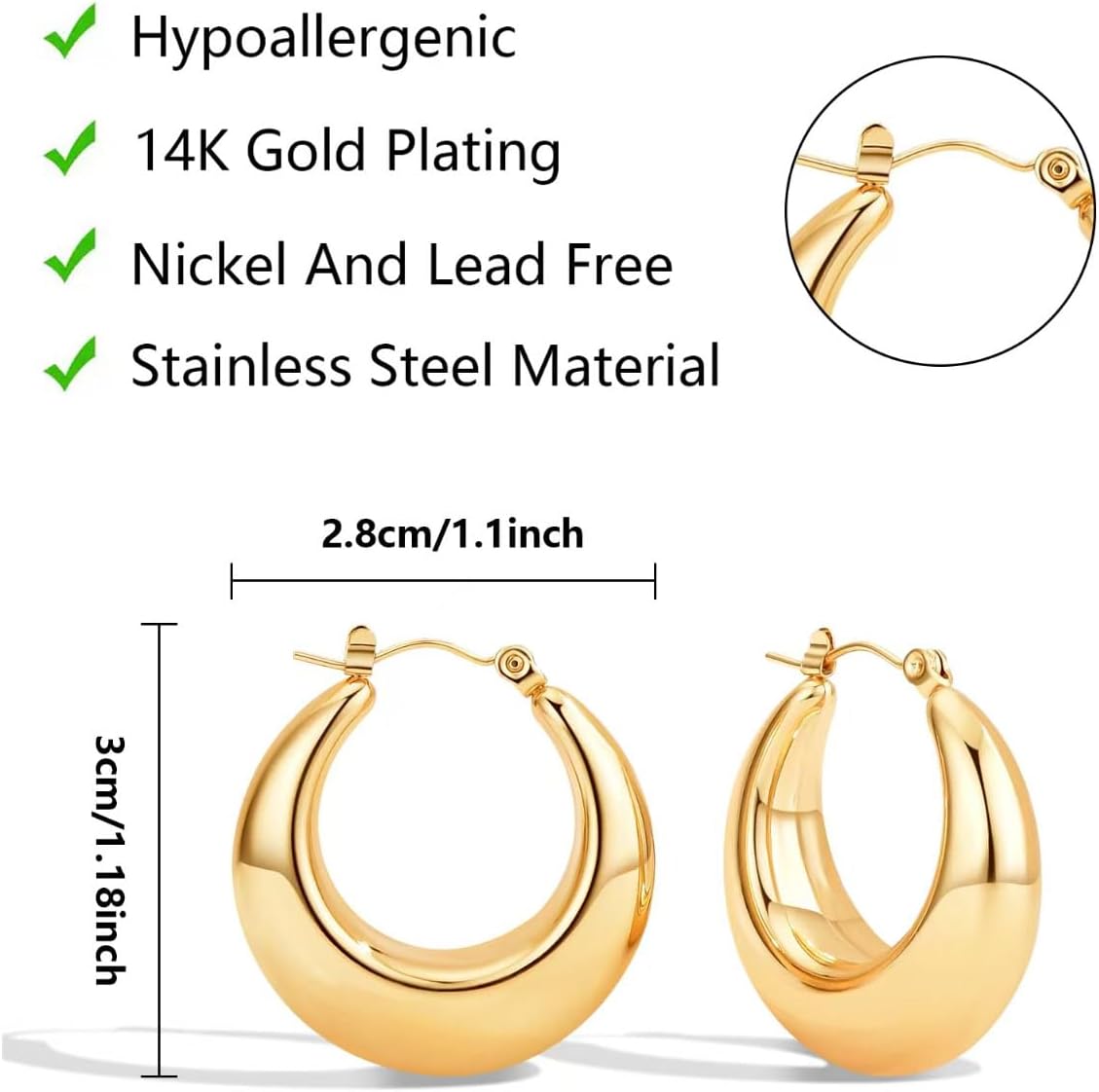 Chunky Gold Hoop Earrings for Women Stainless Steel Cute Fashion Hypoallergenic Earrings Minimalist Jewelry - Image 2