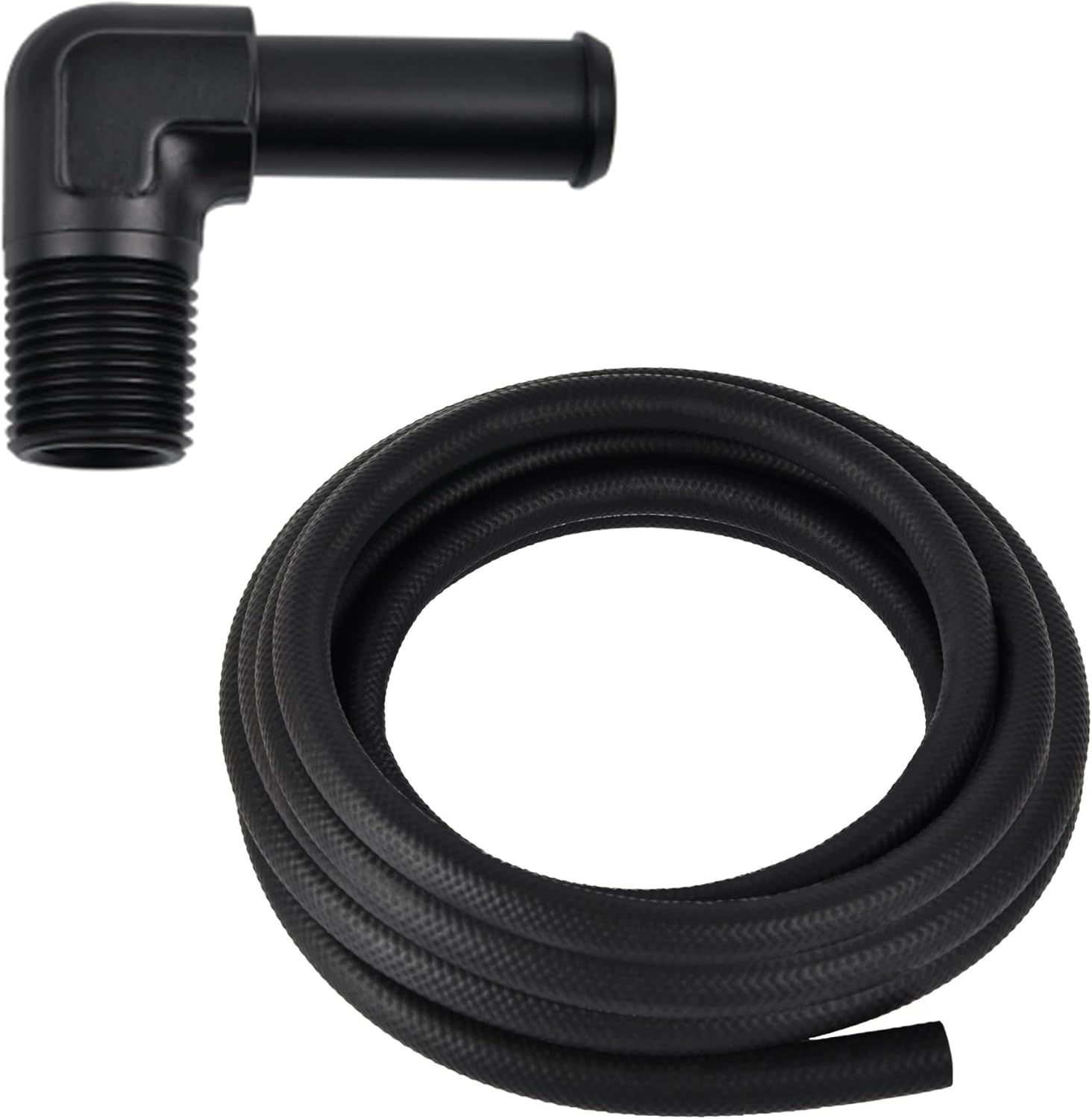 EVIL ENERGY 5/8 Fuel Hose Line NBR Rubber 5FT 150PSI SAE 30R7 Bundle with 1/2" NPT Male to 5/8" Hose Barb Fitting Adapter 90 Degree Black