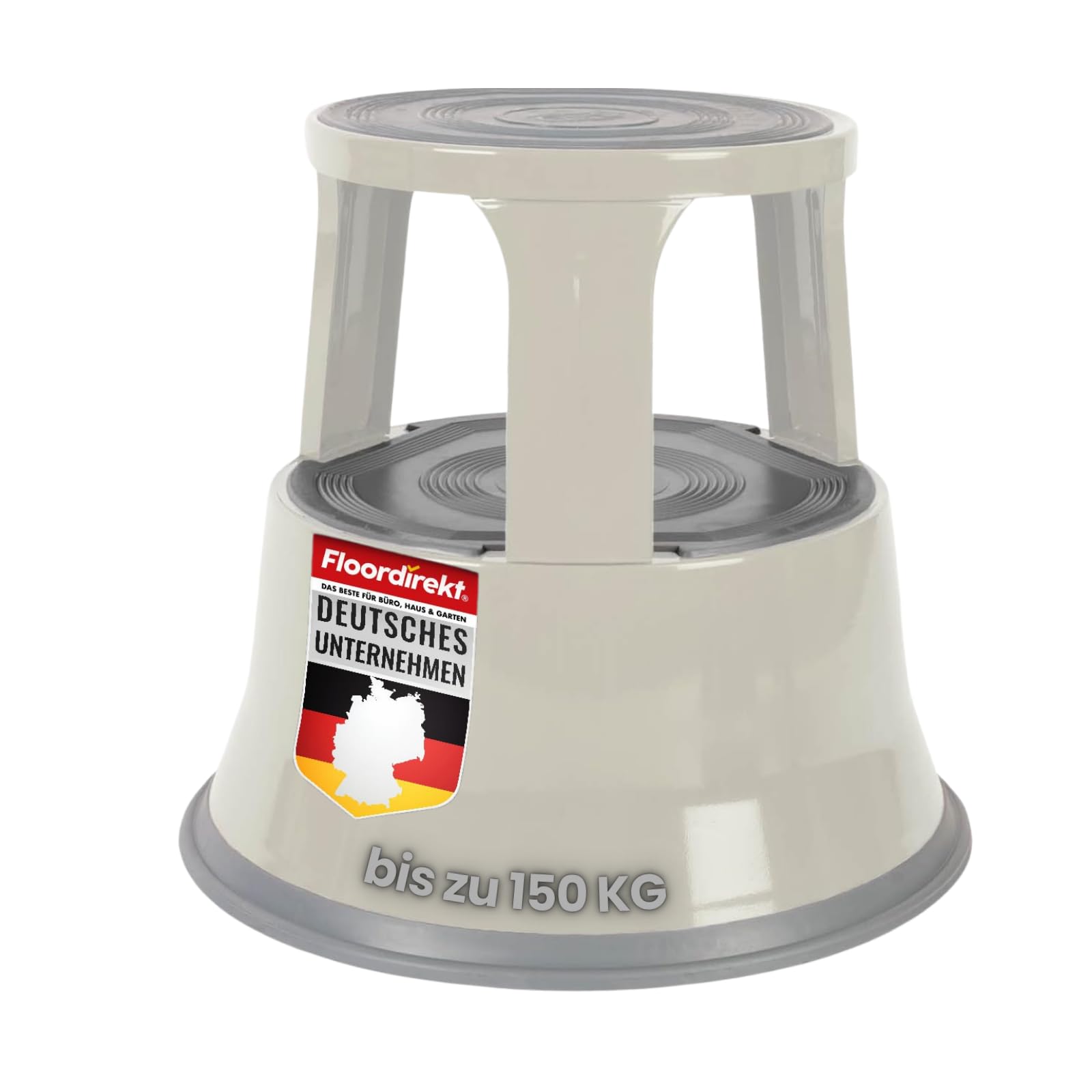 Floordirekt Taburete con ruedas, taburete escalón, pie de elefante, taburete para oficina o comercio, certificado TÜV + GS, muchos colores, plástico o acero (gris claro, metal)