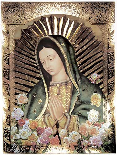 Our Lady Of Guadalupe Half Body Portrait Roses (20"X27") Gold Foil - Religious Wall Art Laminated Print Unframed Poster Home Decoration Arte Diseño Piezas Maestras #TOP12