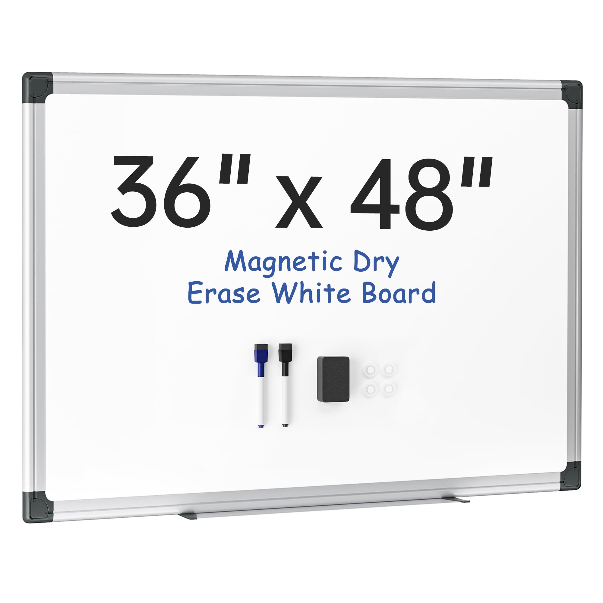 VUSIGN Magnetic Whiteboard 48" x 36", Large Dry Erase Board for Wall with Silver Frame, Wall-Mounted White Board for Office, Classroom & Home, Includes Markers, Magnets and Eraser