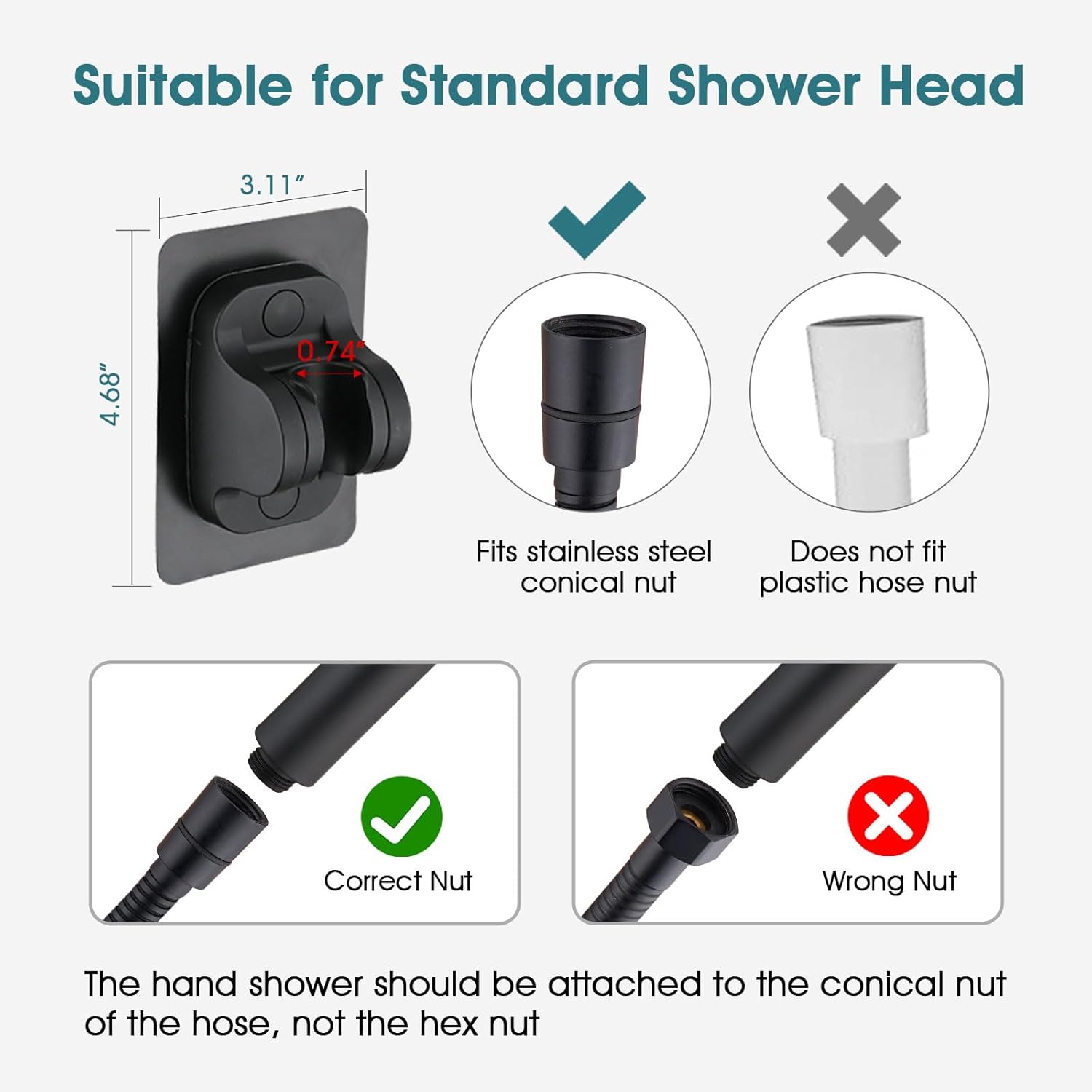 PDPBath Brass Shower Arm Diverter with Adhesive Handheld Holder for Easy Reach, Upgrade Low 3-Way Diverter with Pause Setting, G1/2 Universal Connection - Matte Black