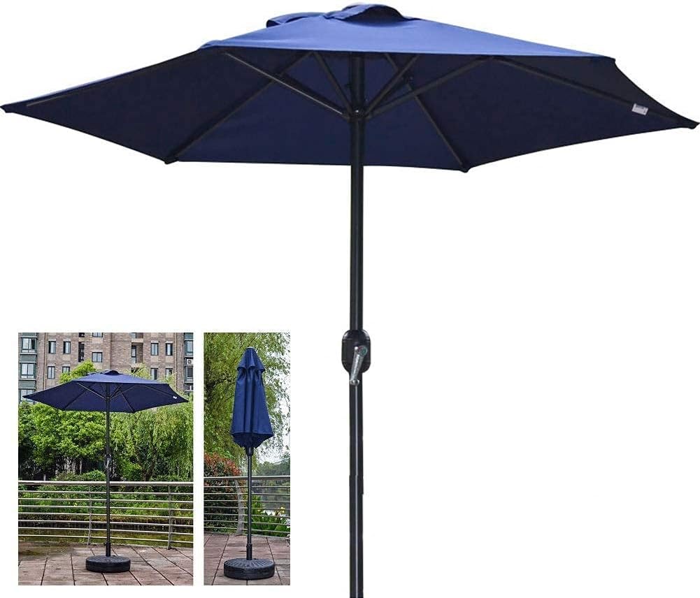 LSLYTQ Heavy-Duty Outdoor Market Patio Umbrella with Crank Handle, Blue Garden Parasol Compact for Small Outdoor Spaces, Round good