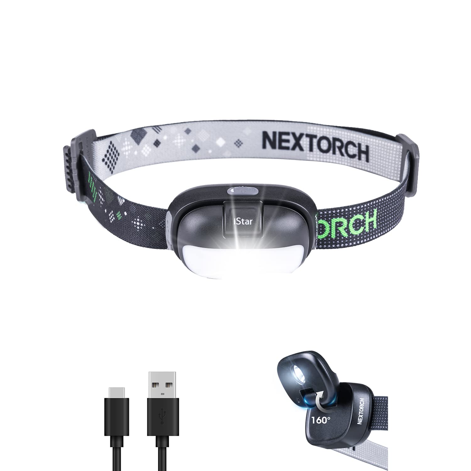 NEXTORCH Lampe frontale LED rechargeable 450 lumens - Blanc et rouge - Lampe frontale compacte et légère pour camping, randonnée, escalade