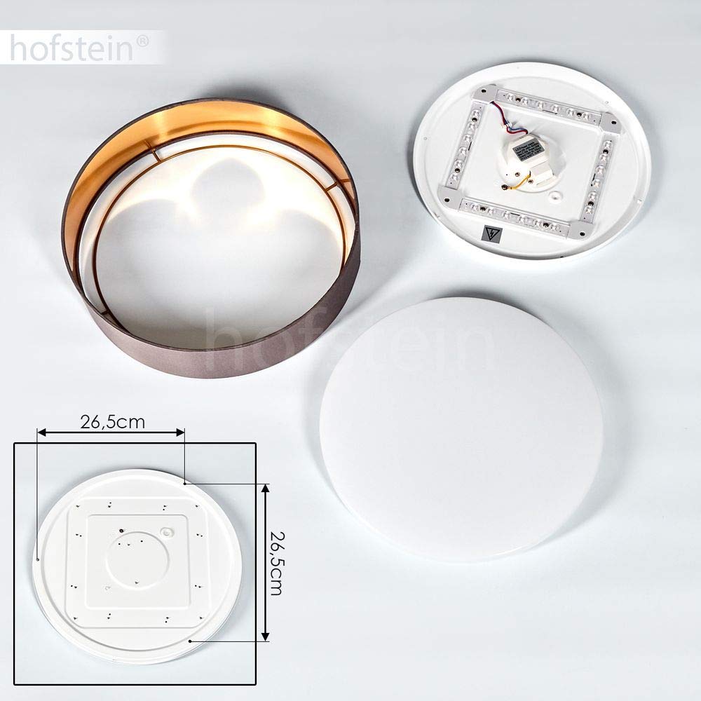 HOFSTEIN LED Deckenleuchte Elsa, runde Deckenllampe aus Metall/Stoff in Grau/Weiß/Goldfarben, moderne Leuchte mit Stoffschirm, 24 Watt, 3000 Kelvin, 2100 Lumen, Wohnzimmer, Schlafzimmer, Esszimmer
