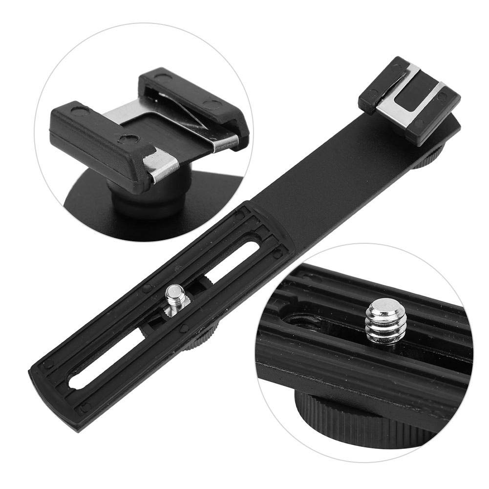 Topiky Staffa di Estensione Flash, Flash Esterno/LED/Luce di riempimento/Microfono Staffa per Barra Trasversale a Doppia Testa 1/4 "Hot Shoe Mount Impugnatura Accessorio Fotografico Accessorio