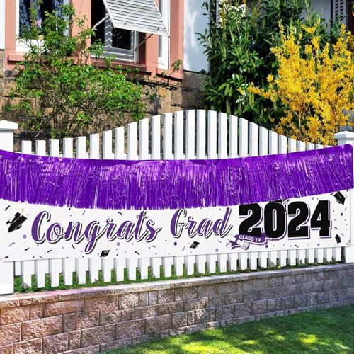 Image of Purple Parade Float Fringe,Fringe banners,Purple Fringe Garland,For Parade Float Decorations,Graduation Ceremony Decorations Festival Celebration,11.8 in x 9.8 ft,4 pack