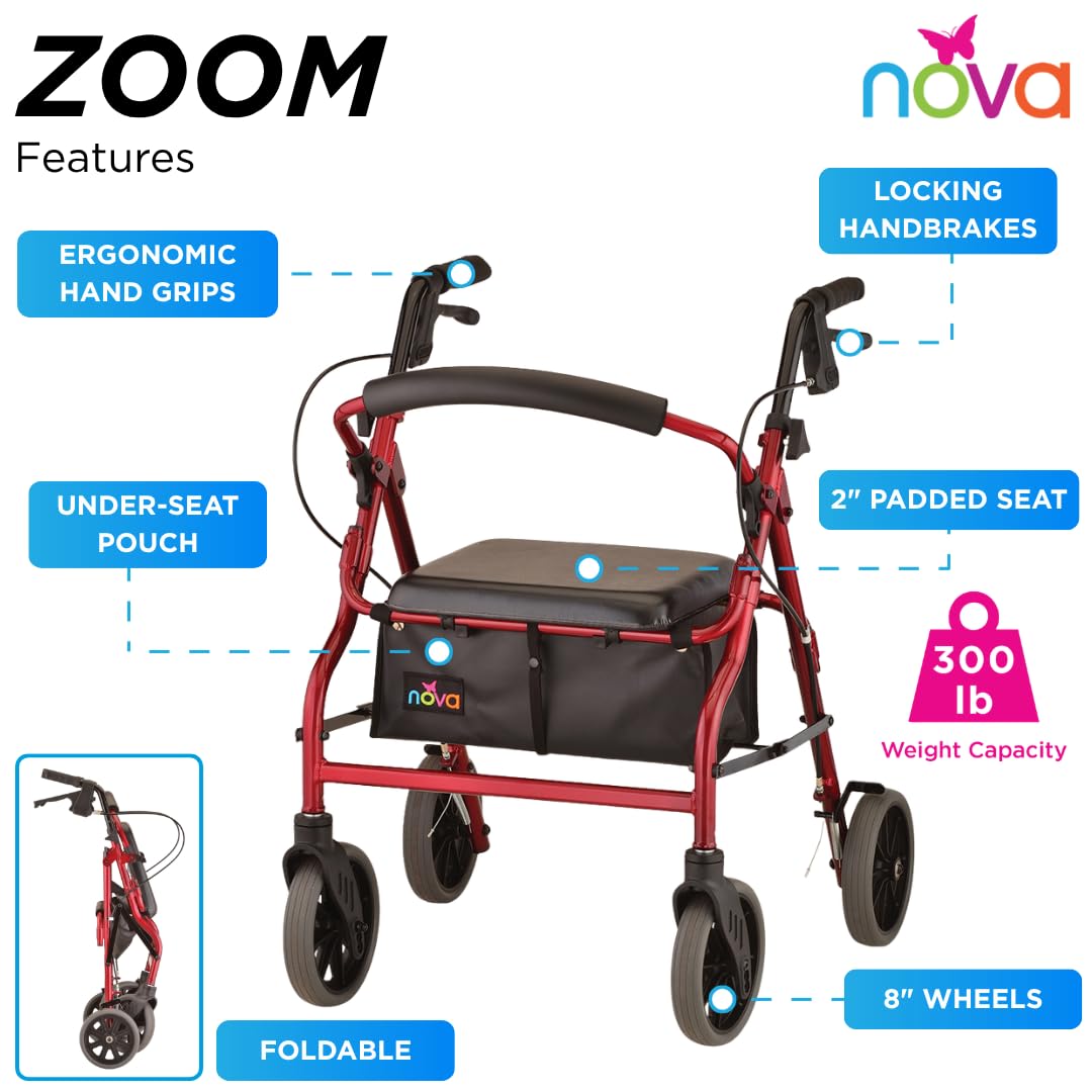 Amazon.com: NOVA Zoom 20 Rollator Walker for Seniors, Rolling