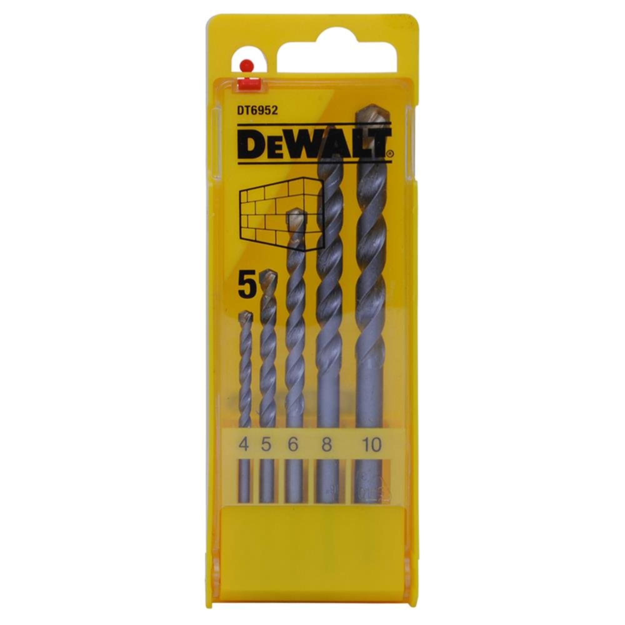 DeWalt DT6952-QZ - Juego de 5 Brocas para Piedra en Cassette de Plástico Diámetro 4, 5, 6, 8, 10 mm, 0 W, 0 V, Acero Inoxidable
