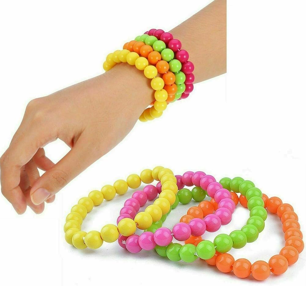AJinacious 8 Pcs 80s Women Costume Accessories Set Neon Beaded Necklace Bracelet 80s Jewelry Party Prom Beaded Chains Fancy Dress Accessories for Women for Festivals Raves & UV Parties - Image 3