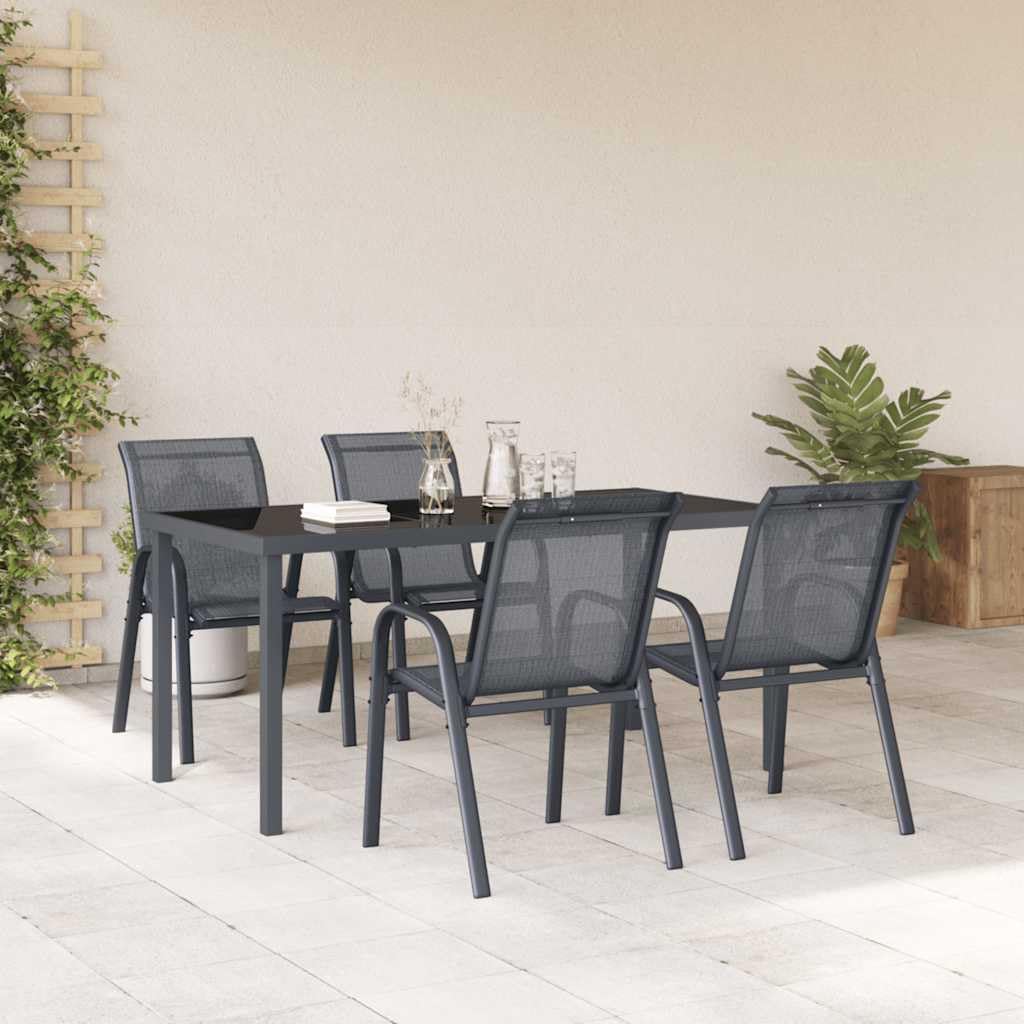 Set di 4 Sedie da Giardino Impilabili in Textilene Grigio | Poltrone moderne e comode per arredare balcone, terrazzo e veranda con stile durante i pasti all'aperto.