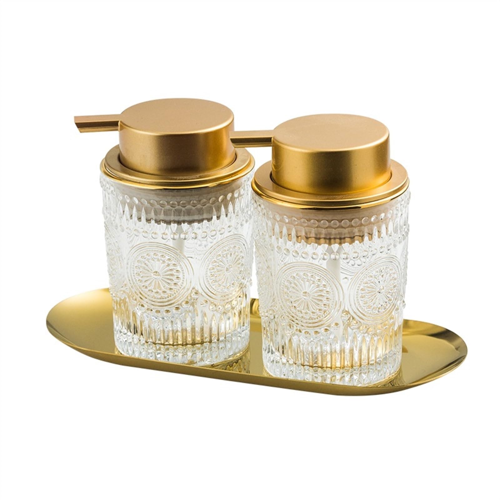 Dispenser Sapone Dispenser Di Sapone Confezione Da 2, Dispenser Di Sapone for Le Mani In Vetro Spesso Dal Design Antico Con Vassoio Robusto Dorato, Dispenser Di Sapone In Vetro for Cucina, Bagno Sapon