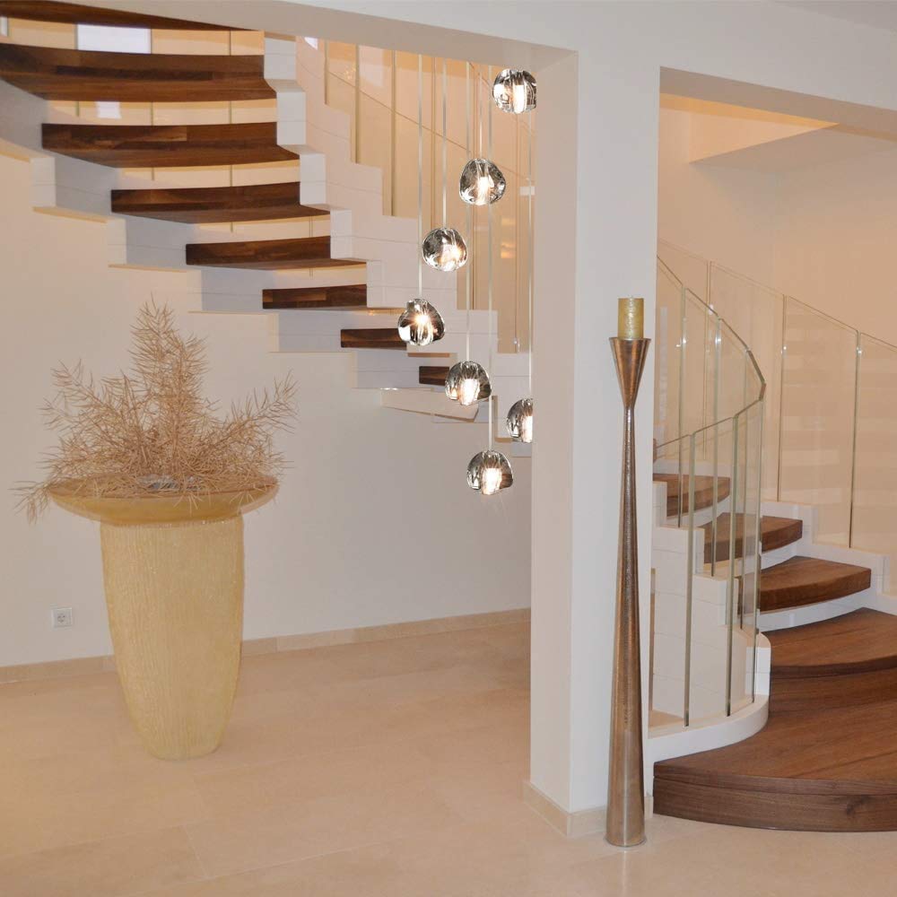 Lustre Moderne En Cristal Pendentif Lumière LED Goutte De Pluie Suspendus Lumières Haut Plafonnier Luminaire pour Salon Salle À Manger Couloir Hall Escalier G4 Ampoules (7 lumières)