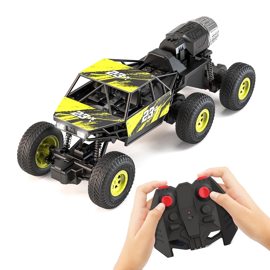Knick Knack Mega Ranger 6 Wheels high Speed Remote Car with Nitro Boost, Smoke Exhaust, InBuilt Battery and Type - C USB Rechargeable Toy for Kids (Yellow)