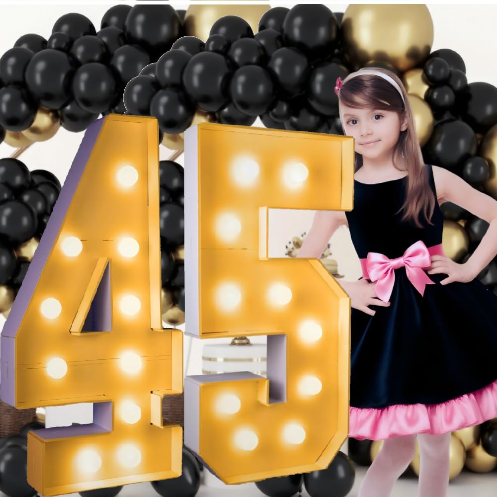 3FT/36 Inch Marquee Light up Numbers with warm yellow lights,yellow Marquee Number 0-9 for Birthday Party Large Mosaic Frame Letter Cardboard Pre-Cut Foam Board Sign Diy Decorations Anniversary(45)