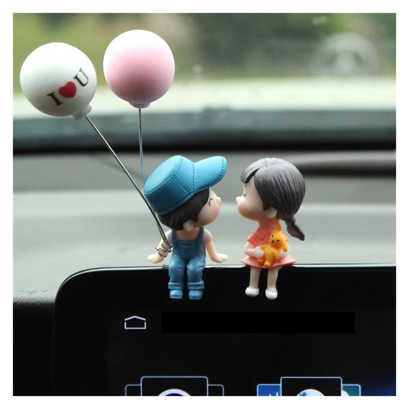 Lspbfkq Car Trim Interior Car Decoration Cute Cartoon Couples Action Figure Figurines Balloon Ornament Auto Interior Dashboard(Pink balloon)