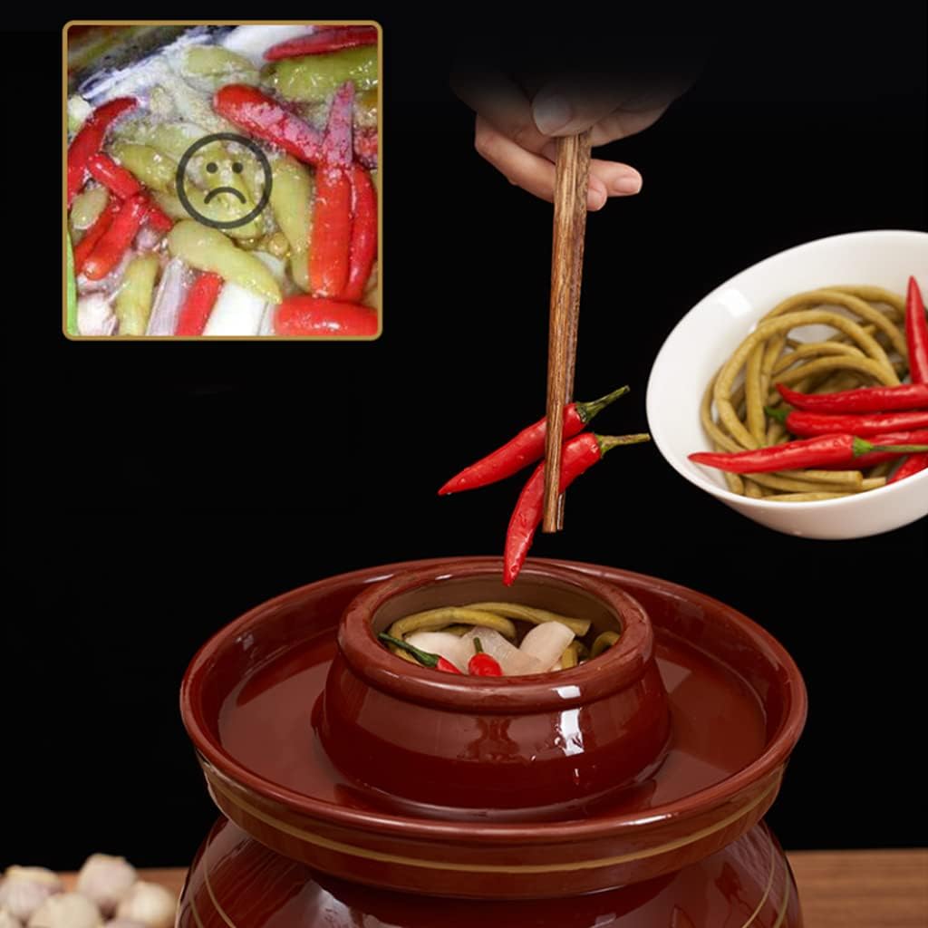 Red Traditional Chinese Porcelain Pickle Jar, Ceramic Fermentation Crock Pickling Pot,Fermenting Jar with Water Seal Airlock Lid Stoneware Fermenter for Kimchi Sauer 8KG
