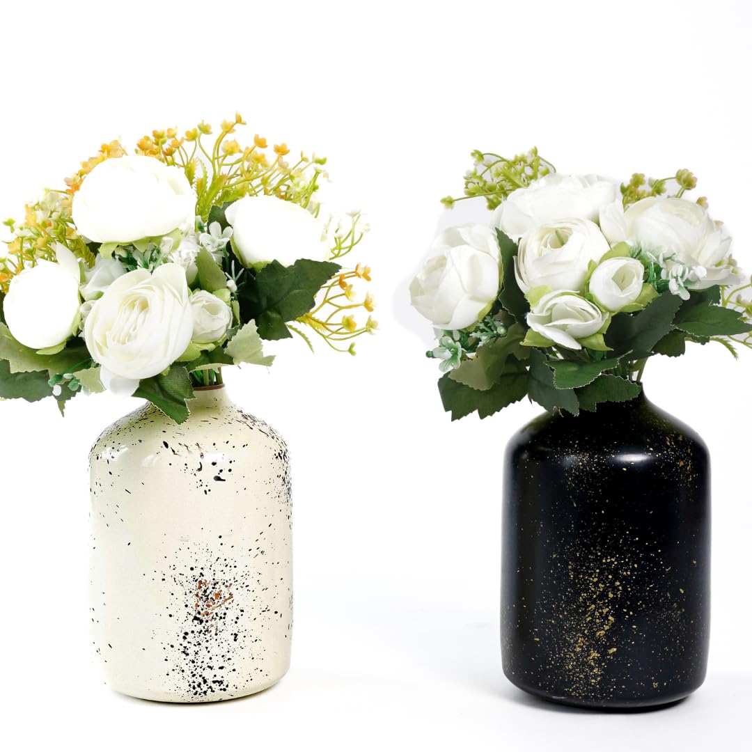 Behoma Metal Flower Vase for Home Decor Bedroom Living Room | Table Decorative Item for Festivals (1Pcs Off-White Spotted & 1Pcs Black Spotted) (10.5 x 15.7 CM) (Flower not Included) Set of 2 (B0CC21832Z) Amazon Price History, Amazon Price Tracker