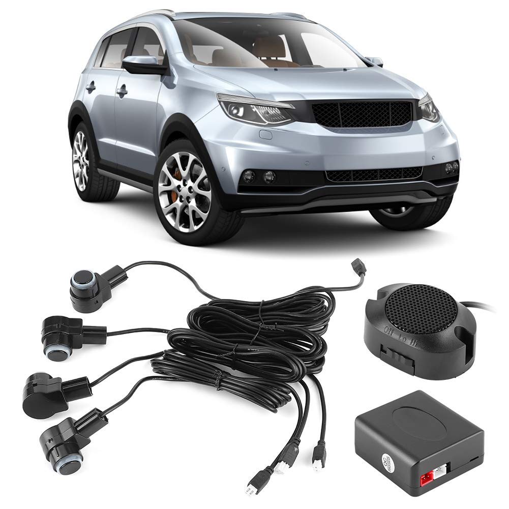 Qiilu Sensori Parcheggio Auto 65dB Kit 4 Sensori Retromarcia con Allarme Assistenza Parcheggio