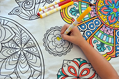 The Coloring Table - Mandala Design - Set Of 4 Placemats (14"X18") - Fabric Coloring Placemats - Colorable Designs – Washable And Reusable – Coloring Activity For Children And Adults #TOP6