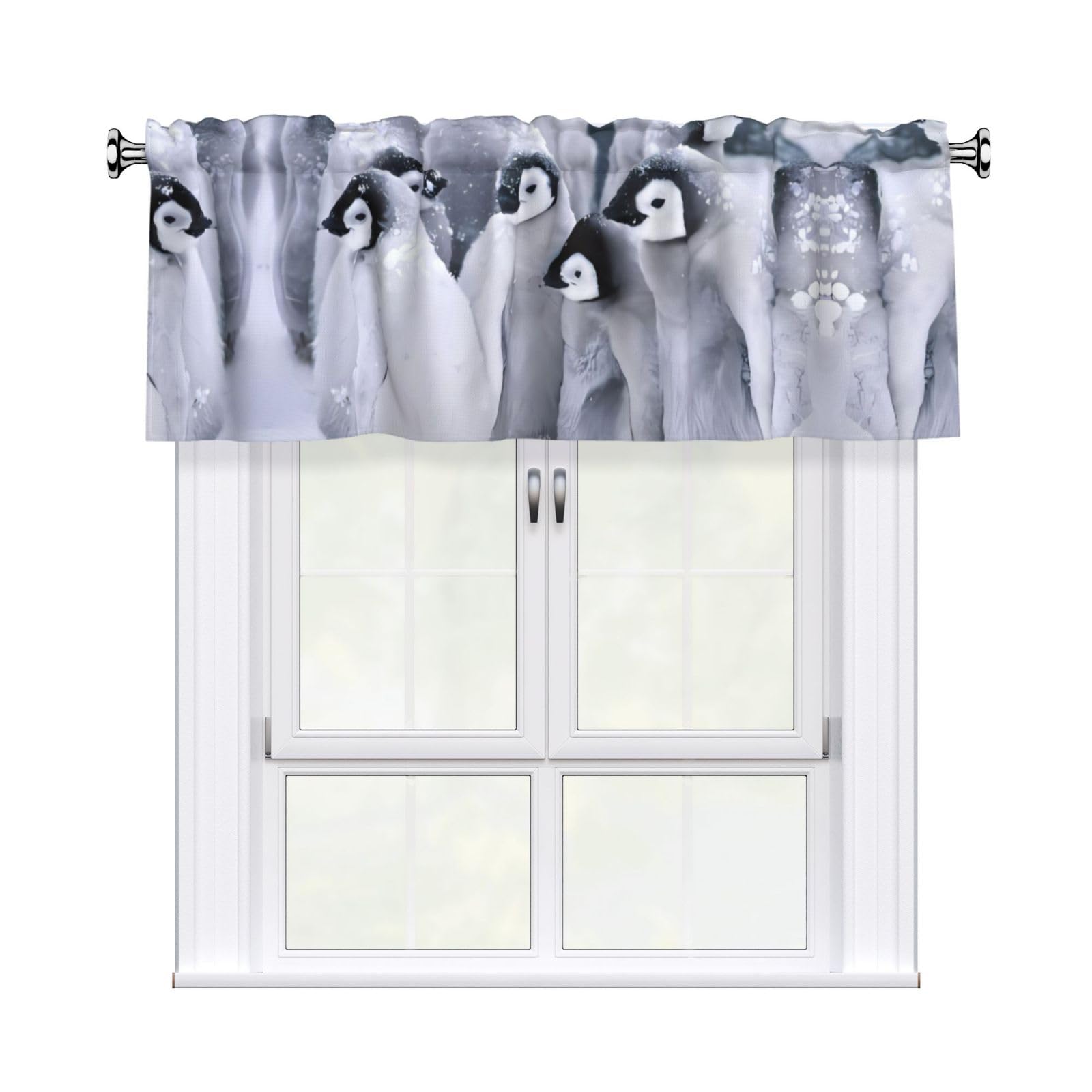WHJDPP Cute penguin Prints Curtain Valance 54x18 Inch - Peach Skin Window Cover with Printed Design, Filtering Light for Kitchen Decor
