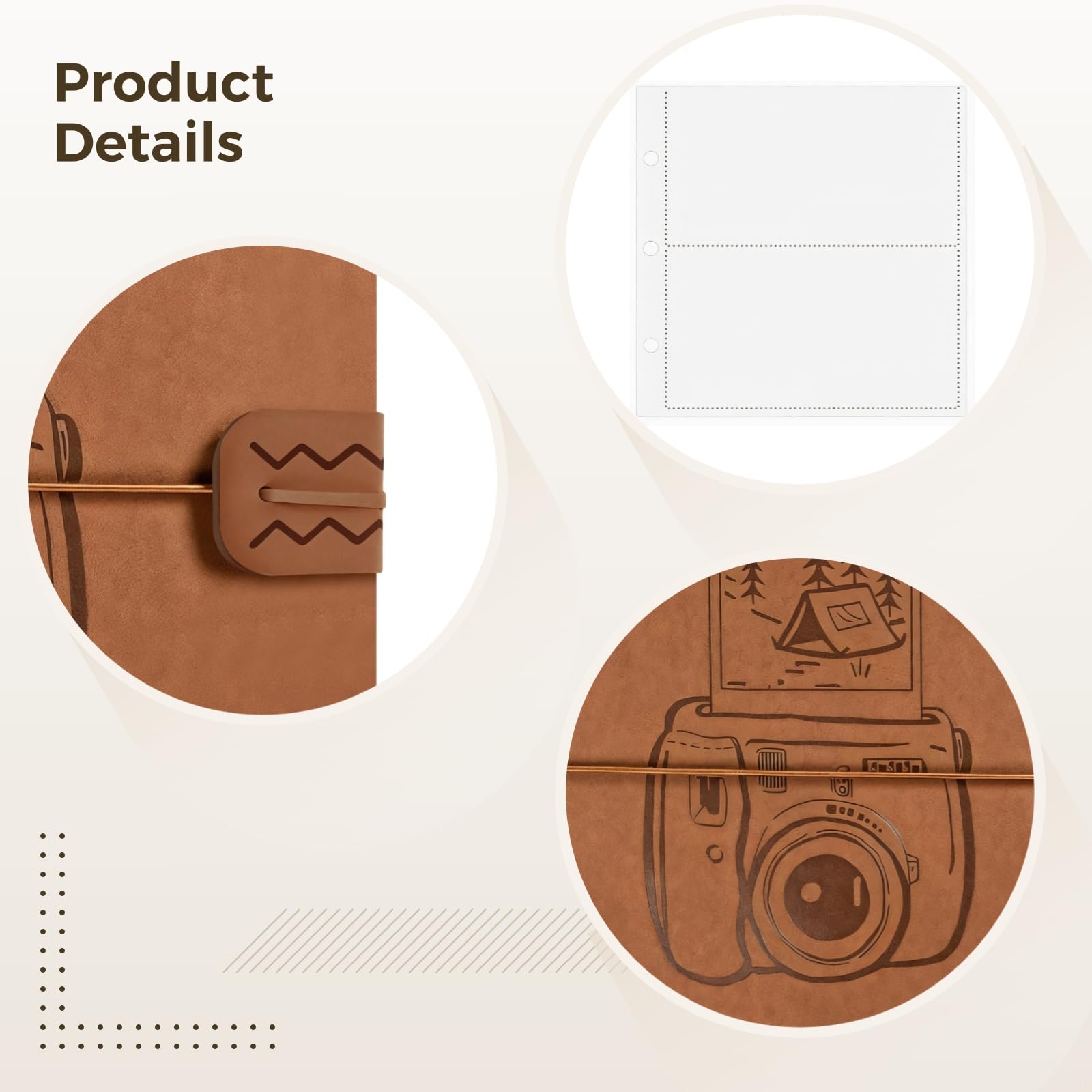 Elegant Wedding Photo Binder, Pu Leather Keepsake Album, Card Organizer with Elastic Closure, Stores 200 6-Inch Photos