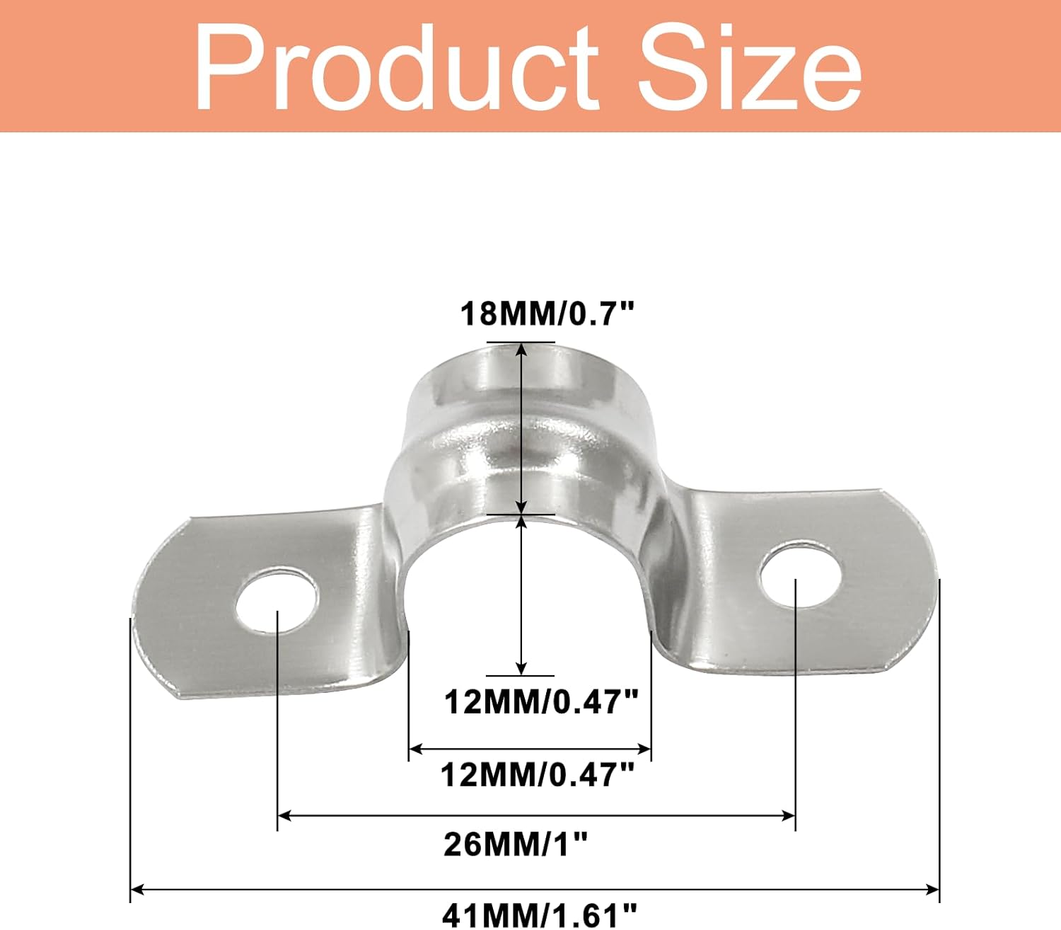 Hitefu 50PCS Stainless Steel Rigid Pipe Strap, M12 1/2" Two Hole Strap U Bracket Pipe Clamps, Heavy Duty Pipe Fasten Holder Tube Clip for Conduit and Cables