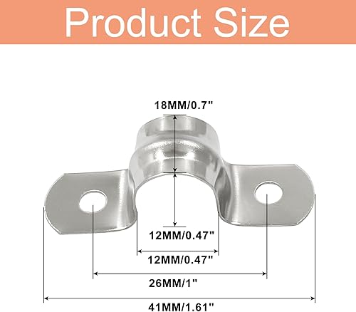 Miniatura 5 de Hitefu 50 correas de tubo rígidas de acero inoxidable, M12 12 pulgadas, correa de dos agujeros, abrazaderas de tubo con soporte en U, abrazadera de
