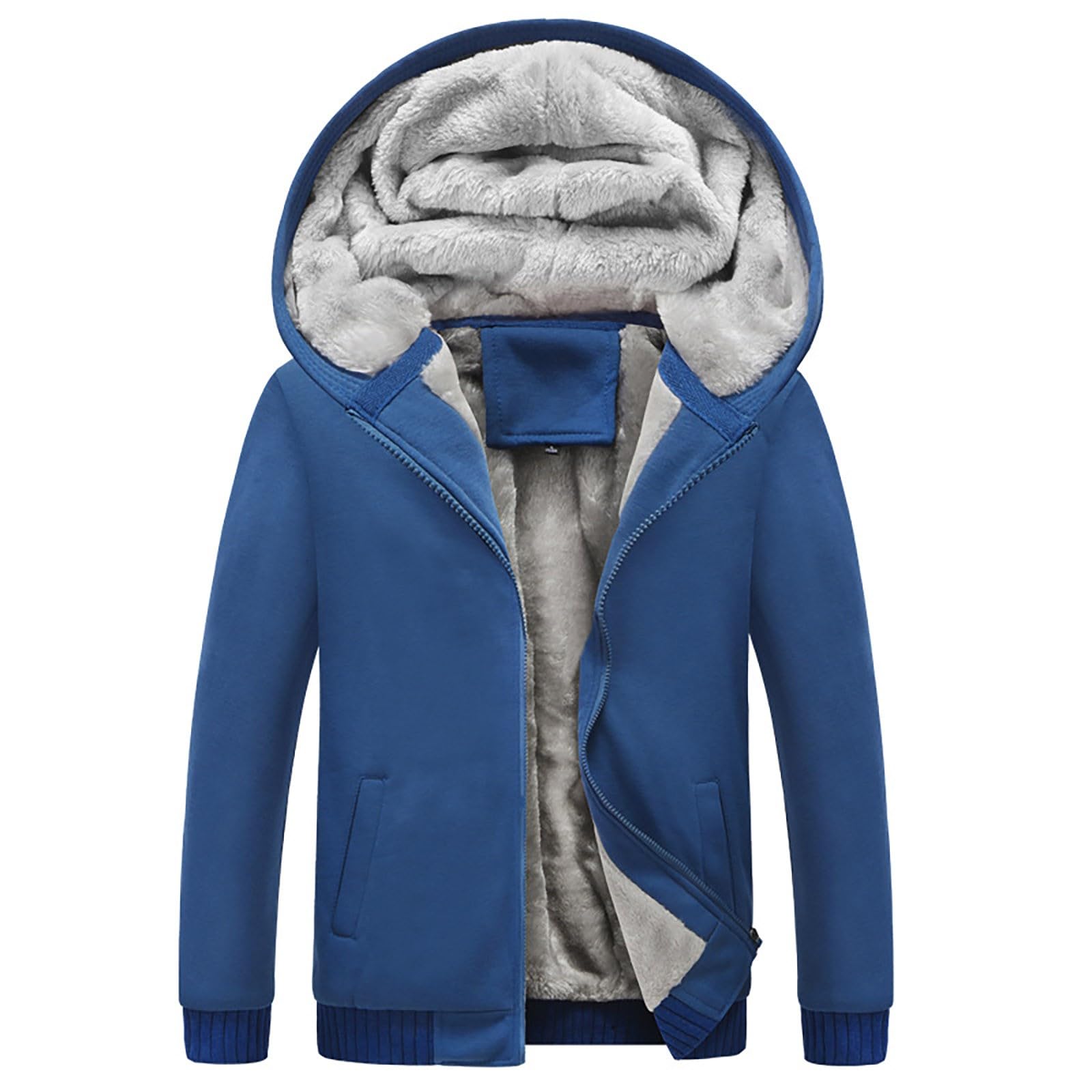 Generisch Full Zip pullover voor heren, capuchonpullover met ritssluiting, wintertrui, warm gevoerde hoodies, oversized sweatpullover, effen hoodie, effen hoodie, werktrui, grijs, M