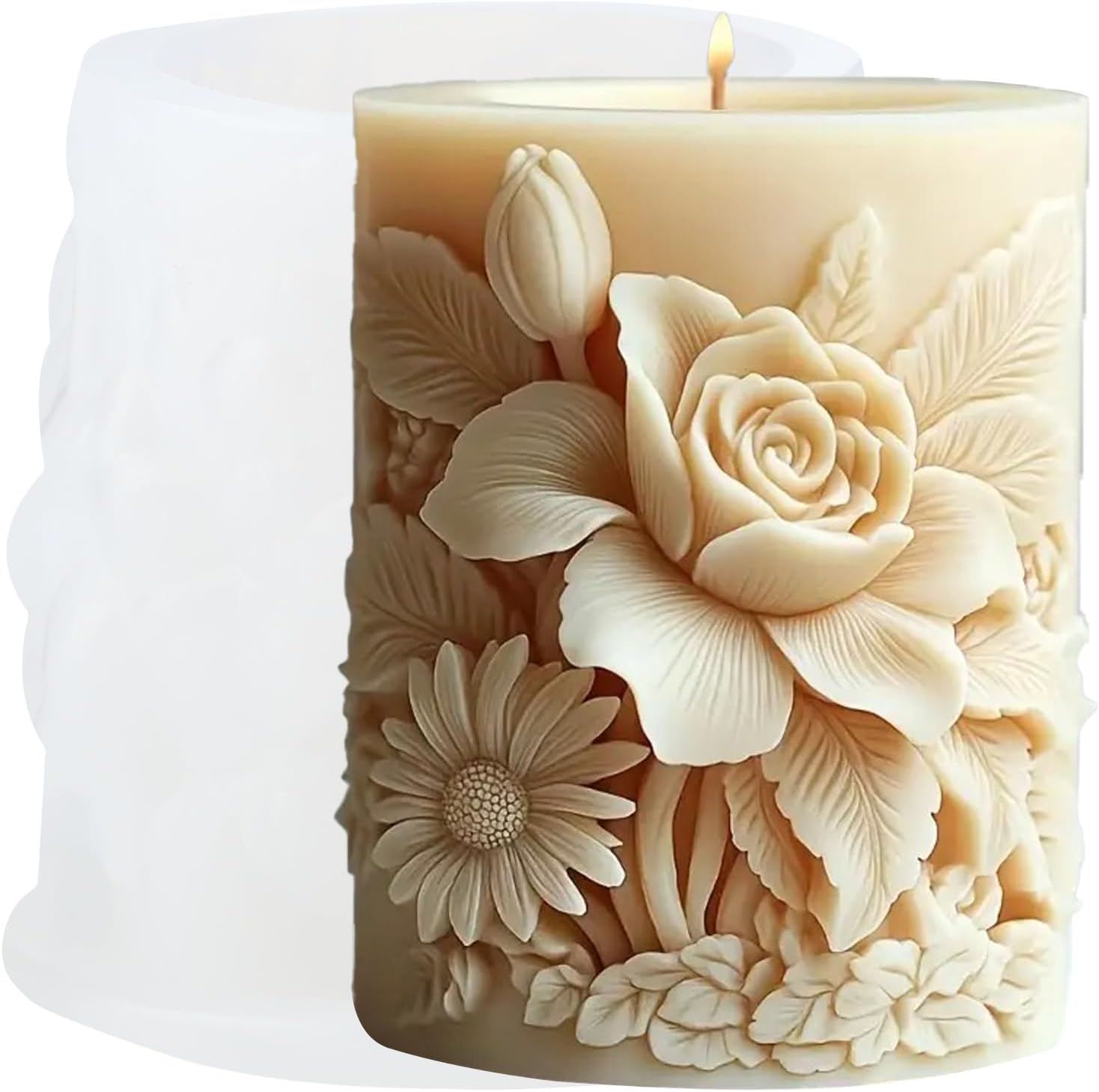 XIAOSHUI Flower Cylinder Candle Mold Lily Flower Pillar Resin Casting Silicone Molds for Candle Making Aromatherapy Candles Gypsum Clay Craft Candle Home Decorate