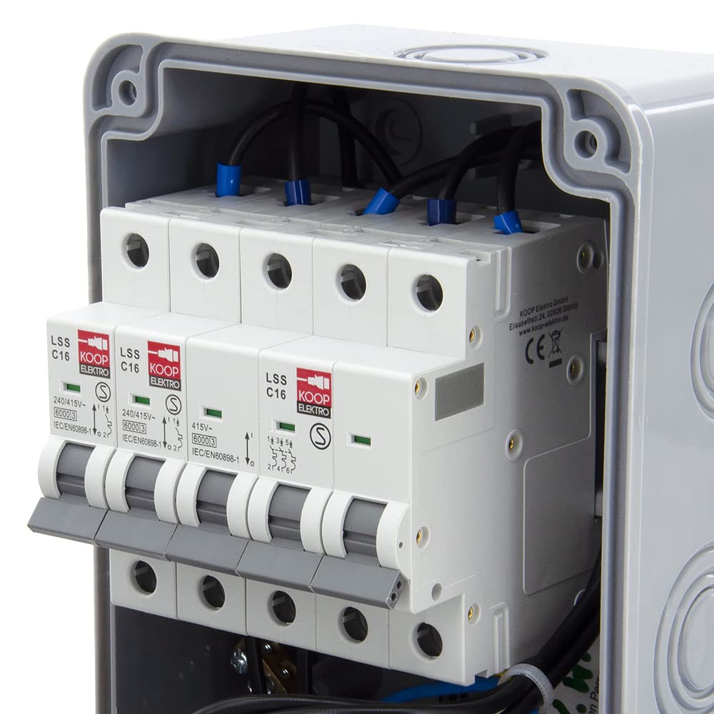 6 moduli distributori di corrente da parete, scatola di distribuzione con 2 x 230 V Schuko + interruttore di protezione del condotto, 2 x LS, 1 x CEE 16 A + LS, cablato, pronto per il