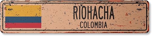 RIOHACHA Colombia Vintage Plastic Street Sign Colombian Flag City Country Road Wall Gift | Indoor/Outdoor | 36" Wide