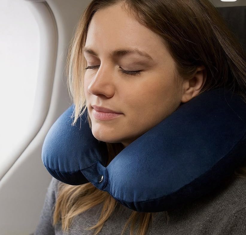 Amshtrendz Memory Foam Travel Neck Pillow, Navy Blue, U-Shape, Ergonomic Support for Neck, Head and Chin, Washable Cover-image-35