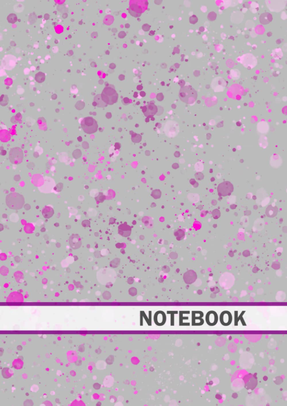 A4 grey and pink splatter design notebook. Includes 100 lined pages