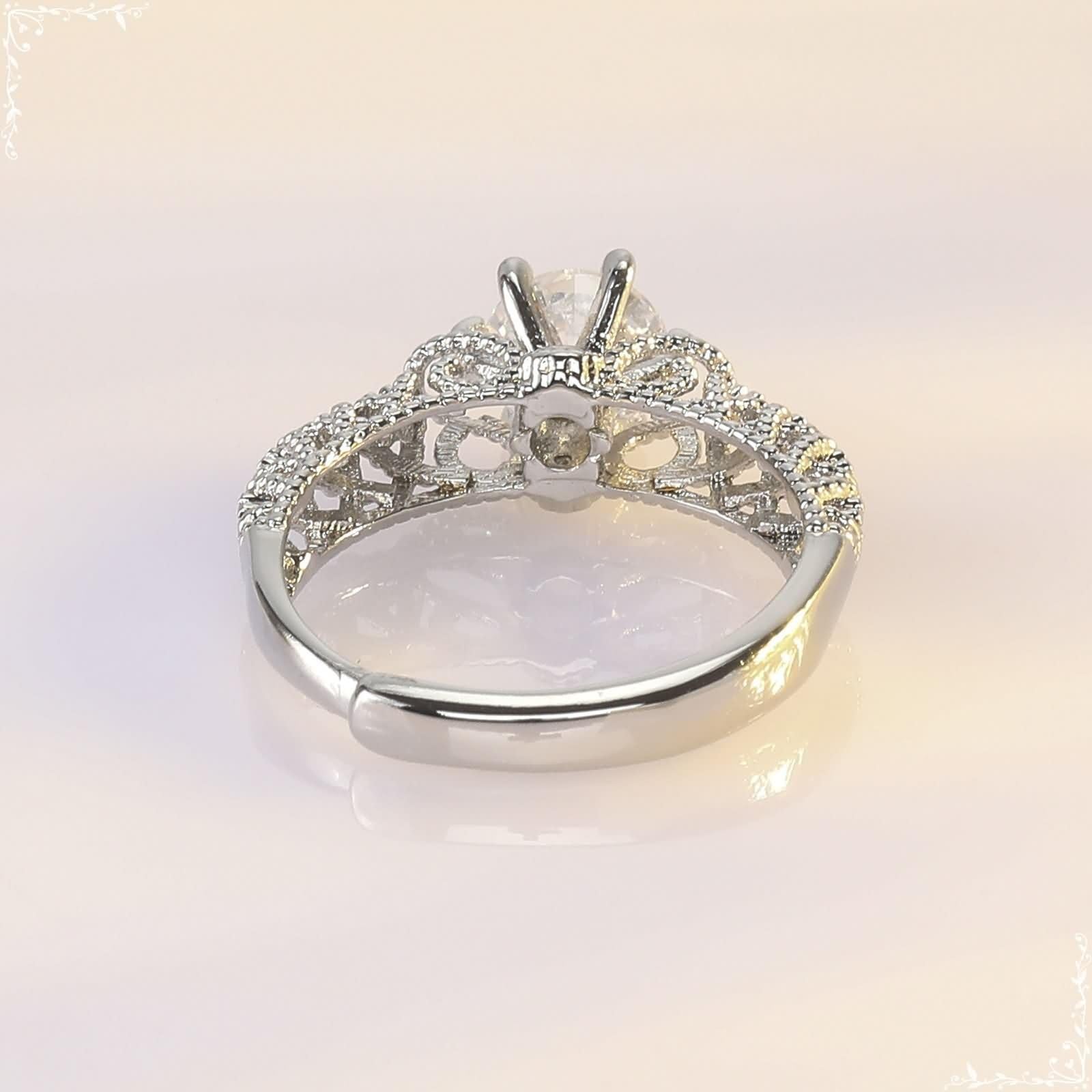 Anillo de Compromiso Oro Blanco 9K / 14K / 18K Mujer, Hueco e 6 Garras Redondo con Moissanita, Anillo Alianza Mujer Plata