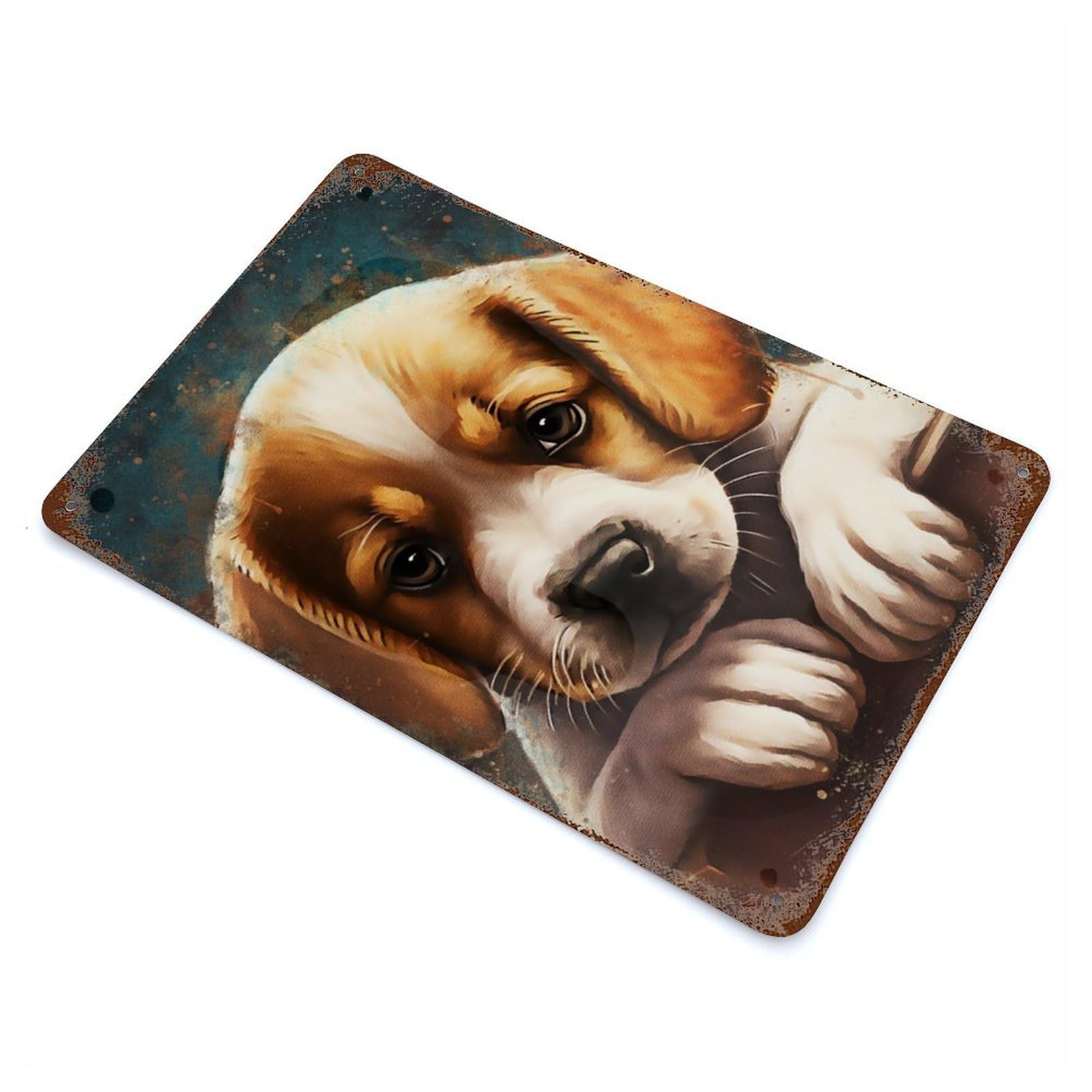 Rust Effect Child Dog Distressed Metal Wall Sign 11.8"x7.9", Farmhouse Wall Decor for Office, Studio And Wall Decor