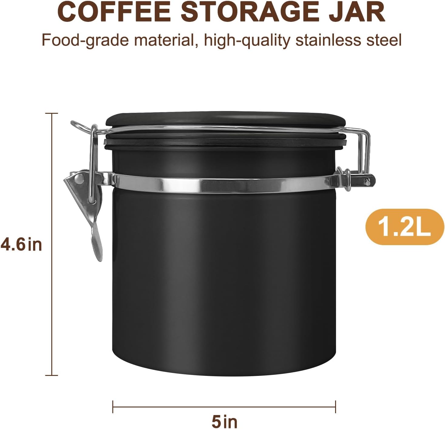 1.2L Airtight Vacuum Coffee Canister, Stainless Steel Storage Container for Coffee Beans and Grounds with Scoop.Suitable for coffee powder, coffee beans, rice, tea leaves, sugar, flour, and grains image 2