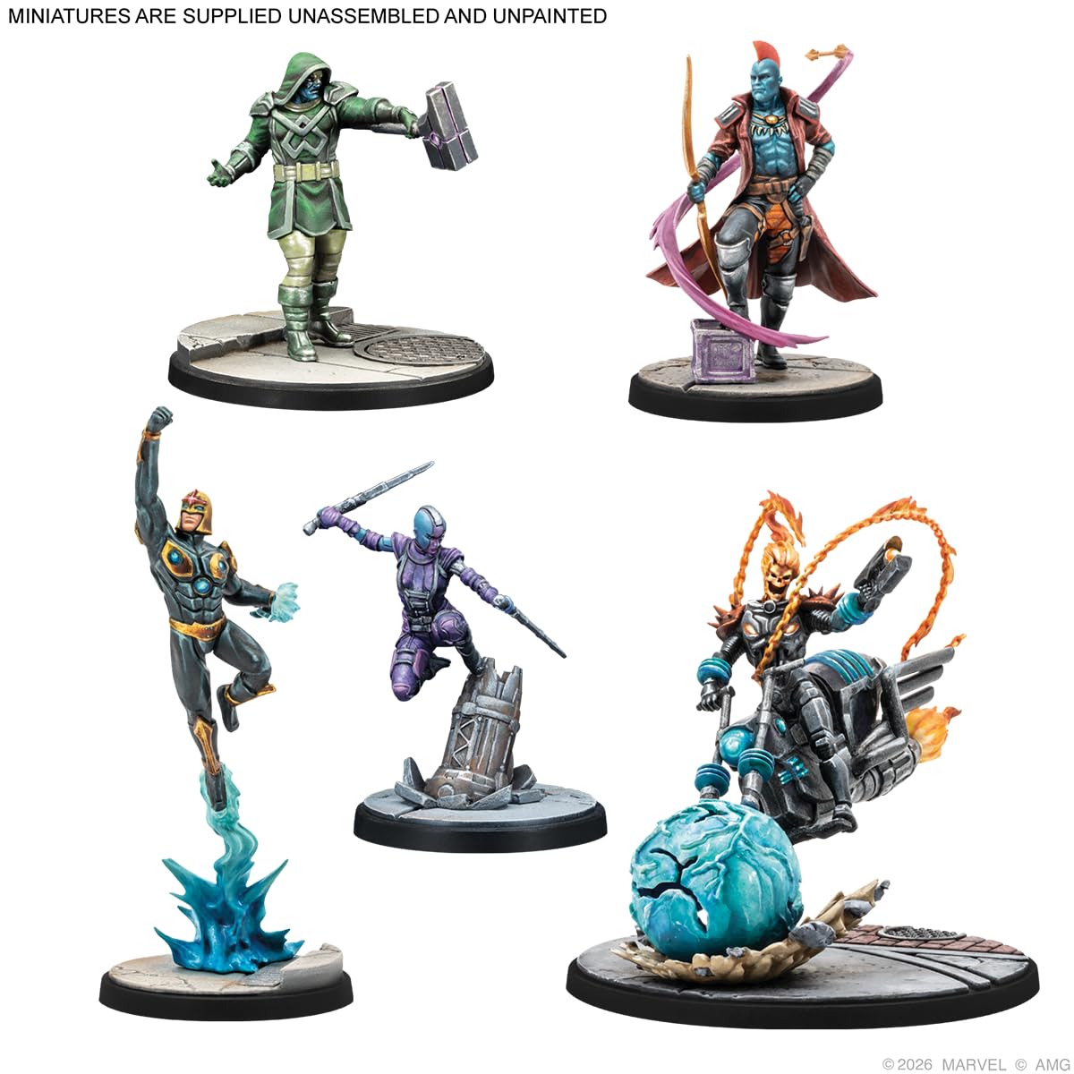 Marvel Crisis Protocol Guardiani della Galassia Starter Set - Gioco completo di miniature con Star-Lord, Groot, Rocket & More - 10 personaggi, dadi, carte e strumenti inclusi