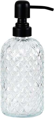 Miniatura 11 de Dispensador de jabón de vidrio de 12 onzas con bomba de acero inoxidable 304 negro a prueba de óxido, dispensador de jabón de vidrio recargable para