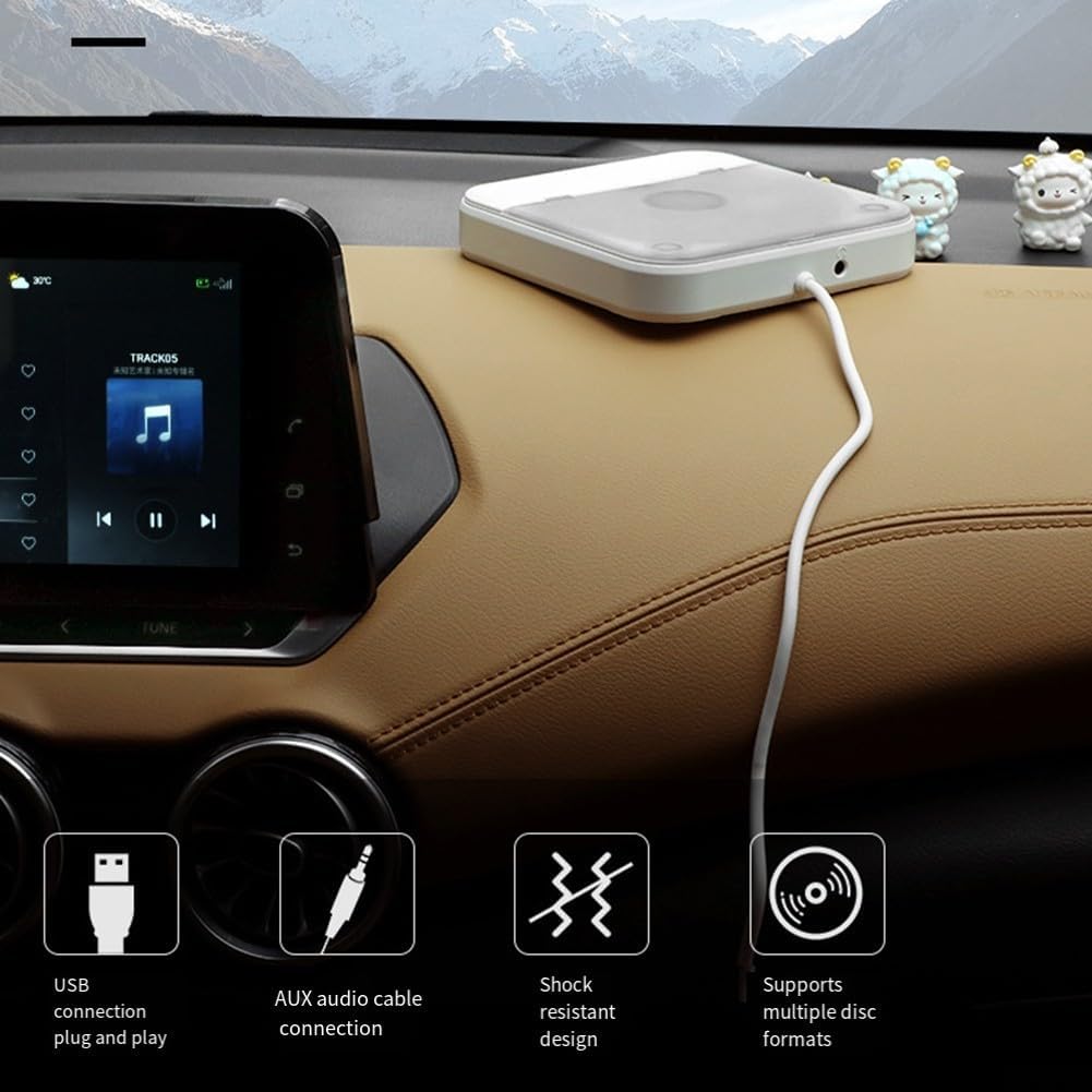 Reproductor de CD portátil,Puerto USB y AUX,Reproductor de disco compacto para computadora portátil de TV,Sistema de audio externo de reproducción,Blanco