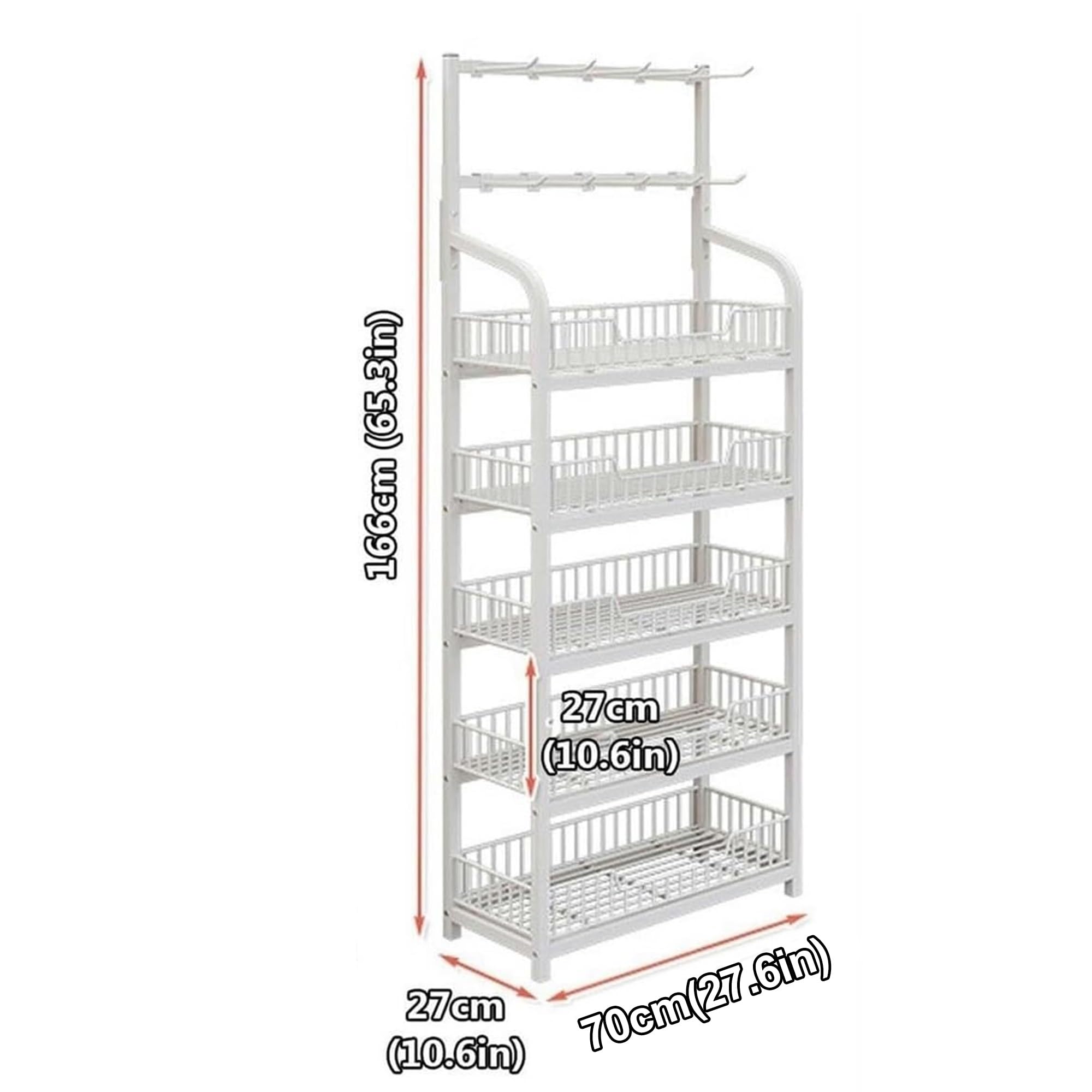 Soporte de exhibición, estante para bocadillos de supermercado, estantes organizadores de dulces para minoristas, con canasta de almacenamiento, soporte organizador de frutas y verduras para cocina(Wi