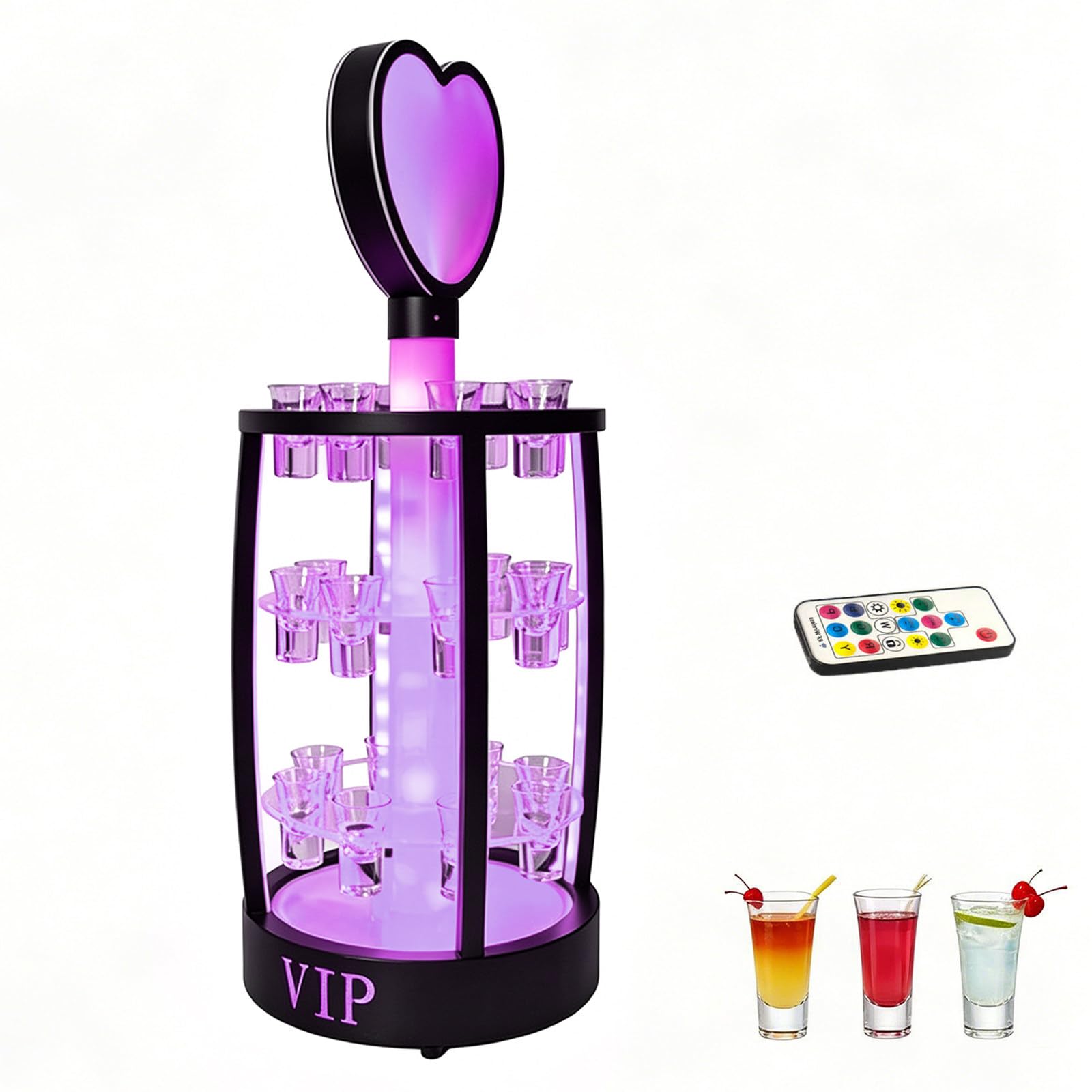 richigblosmum VIP Glow Shot Glass Display | LED Multi-Tier Cup Rack | Iron Bar Organizer for Cocktail, Wine & Champagne | Rechargeable for Parties & KTV 24holes