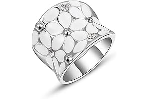 18k White Gold Plated Enamel Square Rainbow Flower Ring