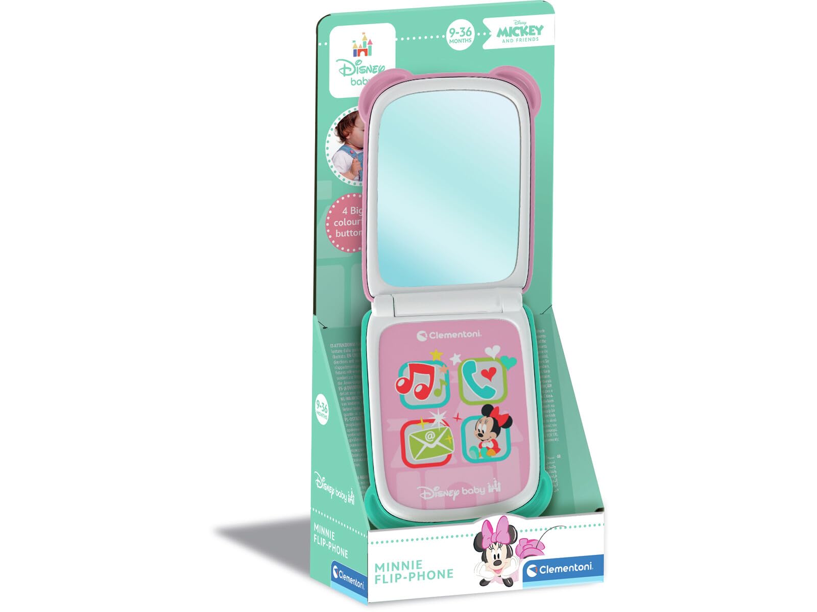 Clementoni Disney Baby Minnie Flip Phone, Children's Phone 9-36 Months, Activity Centre with 4 Keys to Stimulate Imitative Play with Lights and Sounds, 17515