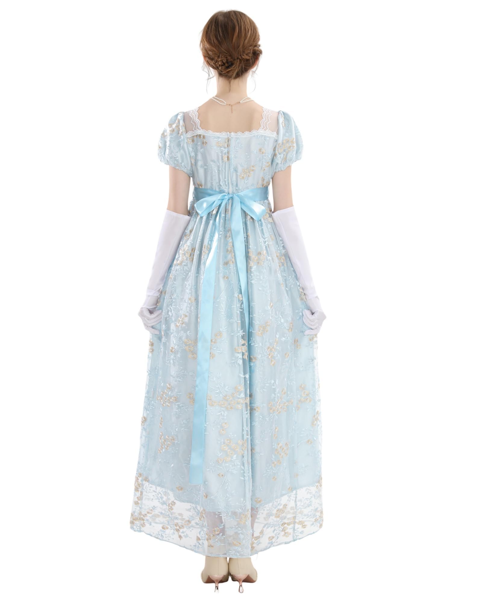 Vestido de mujer Regency Jane Austen largo vintage vestido victoriano de baile con guantes vestido de cintura imperio