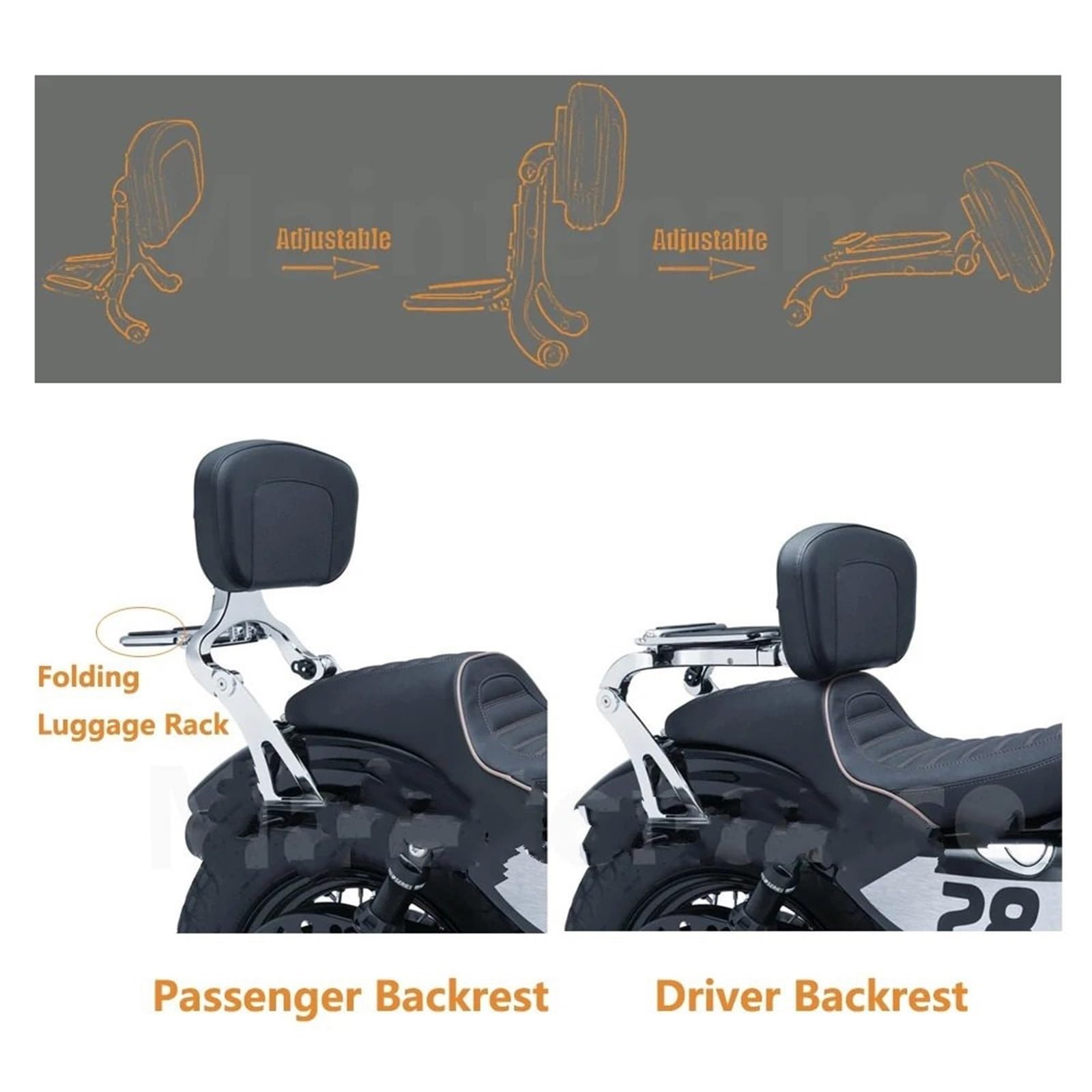 Respalda para Moto Respaldo para Motocicleta con portaequipajes Plegable para Conductor y Pasajero, Compatible con Honda Rebel 1100 CM 1100(Black)