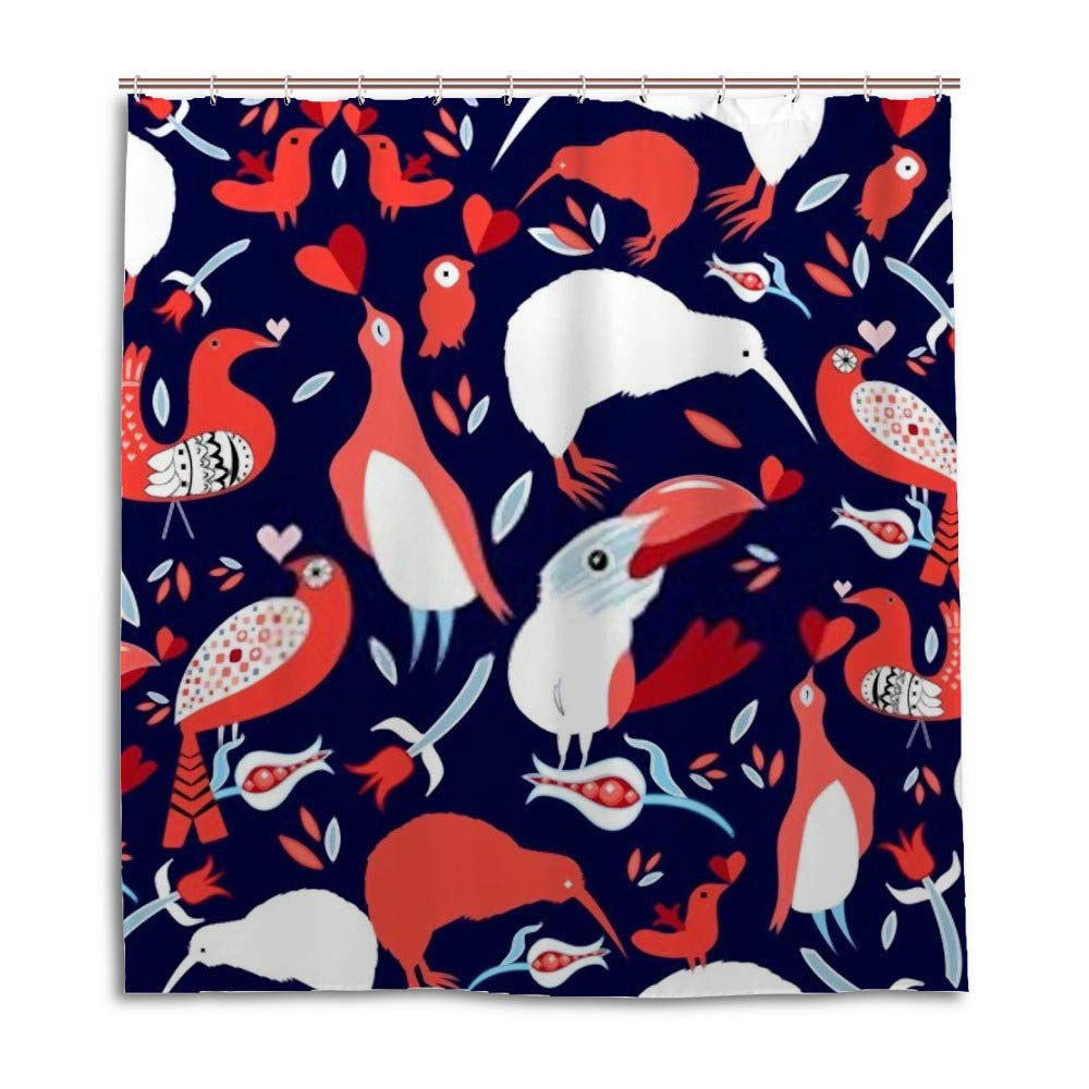 Rideau de douche imperméable motif floral et oiseaux 180x180 cm avec crochets en C