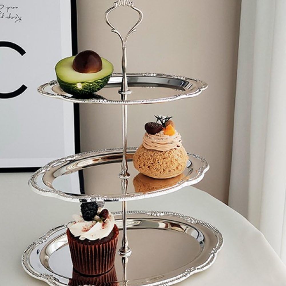 Soporte para Cupcakes De 3 Niveles, Bandeja De Acero Inoxidable con Relieve Vintage para Postres, Ideal para Fiestas De Té, Bodas Y Cumpleaños.