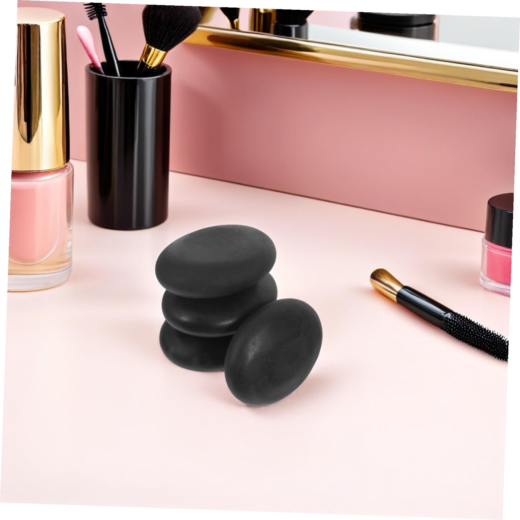 Piedras de Masaje Calientes de Basalto Natural 4 Piezas 9x7 Cm Negras para Masaje Corporal, Pies y Cuello, Kit para Spa y Aromaterapia en Casa y Salón